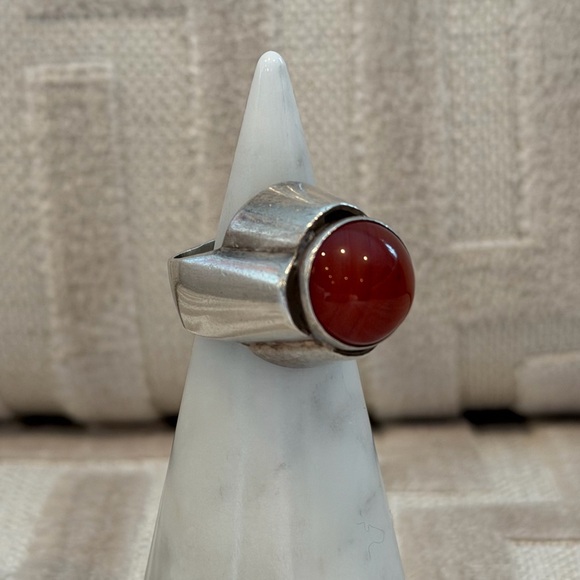 Jewelry - Vintage Israel 925 Sterling Silver Carnelian Ring | Chunky Brutalist Modernist